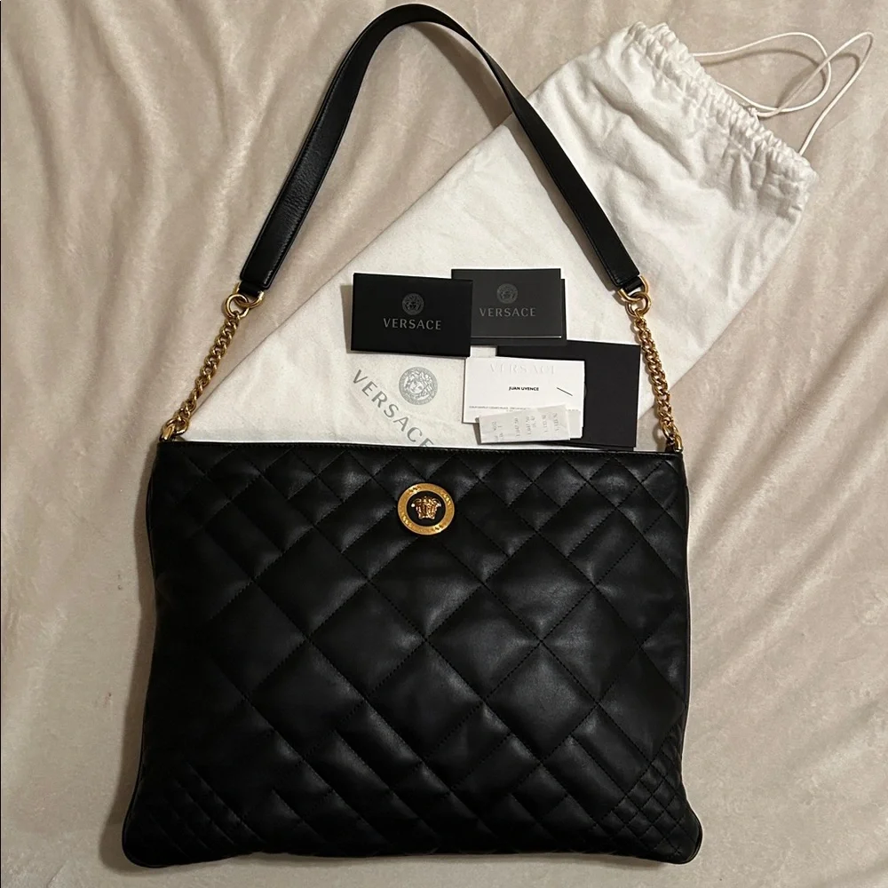 Versace Borsa Nappa Trapuntata Black Quilted Leather Shoulder Bag - Like NEW!